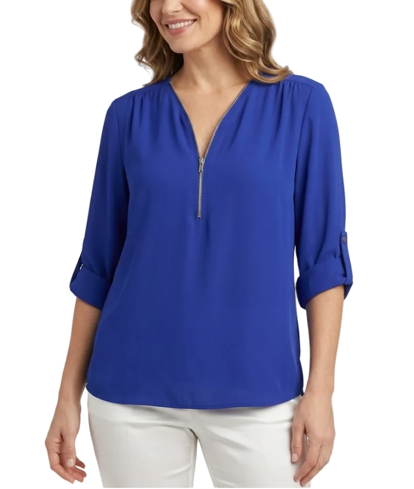 BPARAS- Trendy & Timeless Women's Elegant Zip-UP V-neck SHIRT-BL100