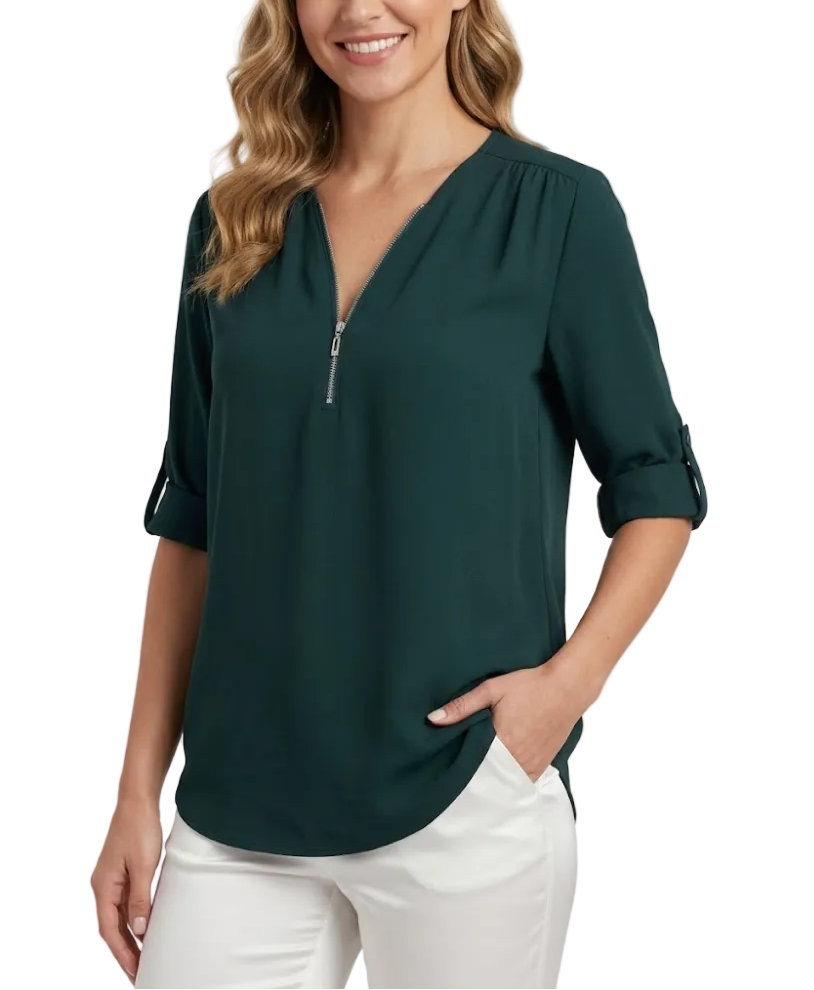 BPARAS- Trendy & Timeless Women's Elegant Zip-UP V-neck SHIRT-BL100