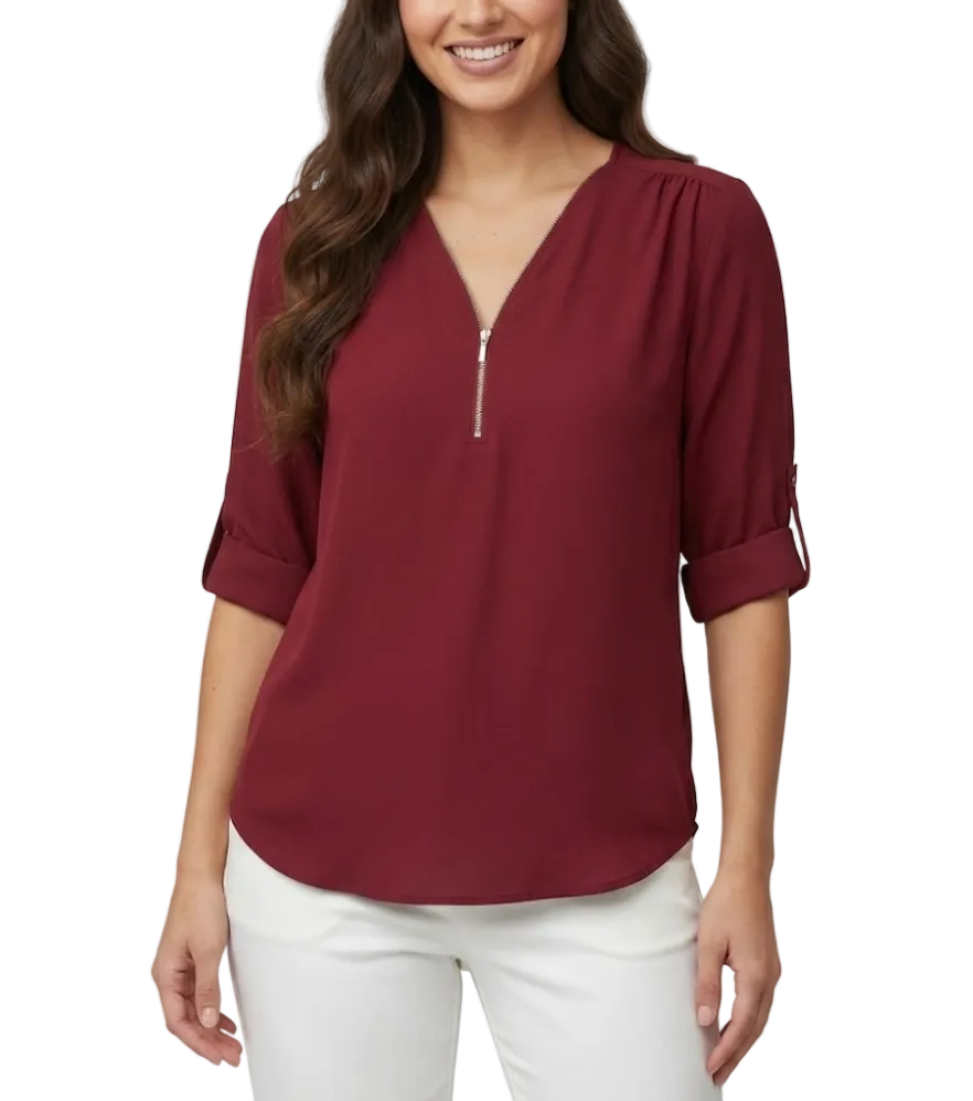 BPARAS- Trendy & Timeless Women's Elegant Zip-UP V-neck SHIRT-BL100
