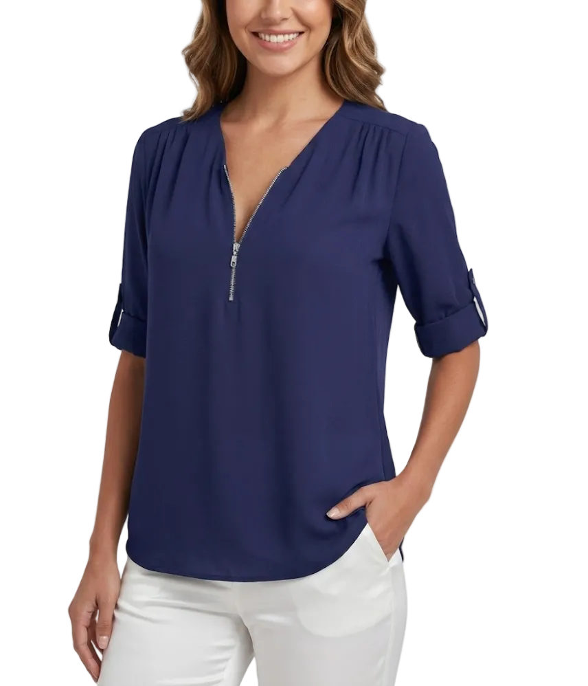 BPARAS- Trendy & Timeless Women's Elegant Zip-UP V-neck SHIRT-BL100