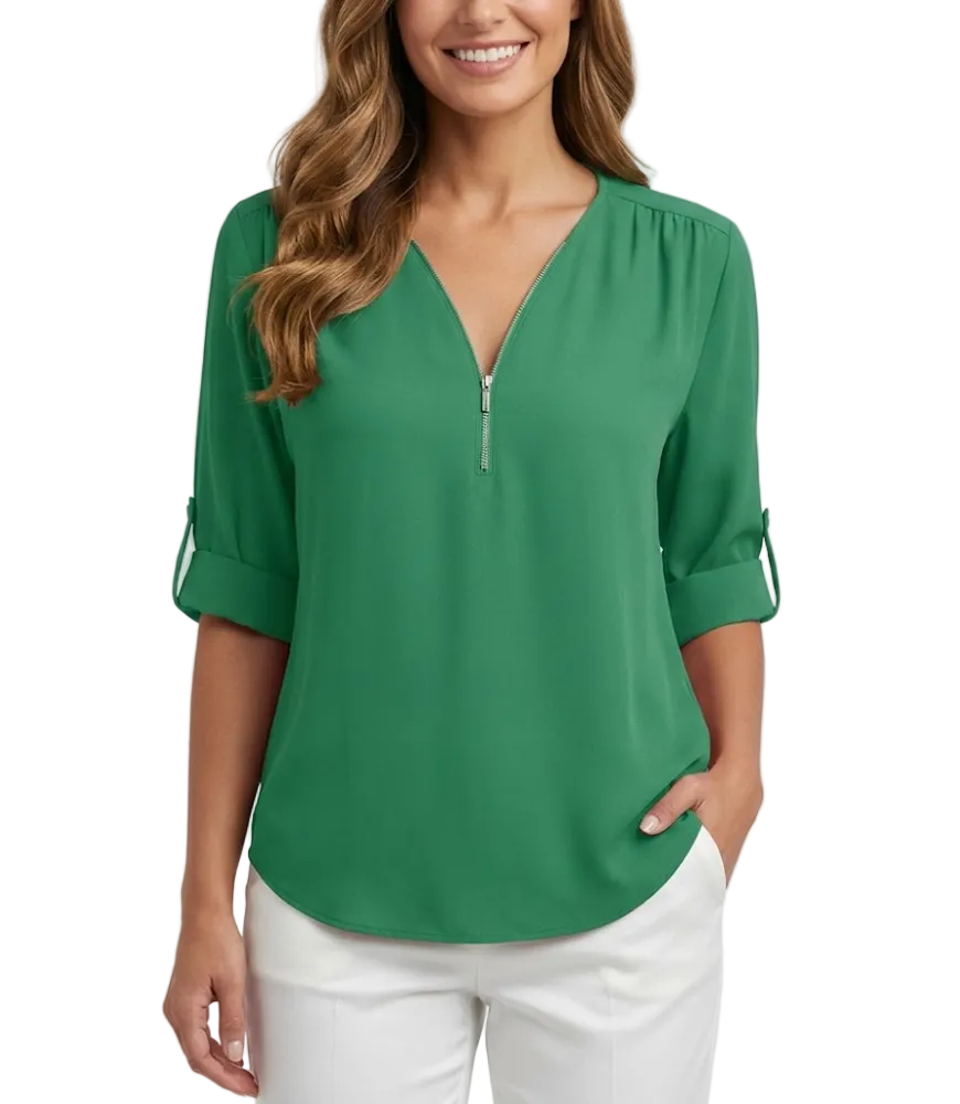 BPARAS- Trendy & Timeless Women's Elegant Zip-UP V-neck SHIRT-BL100