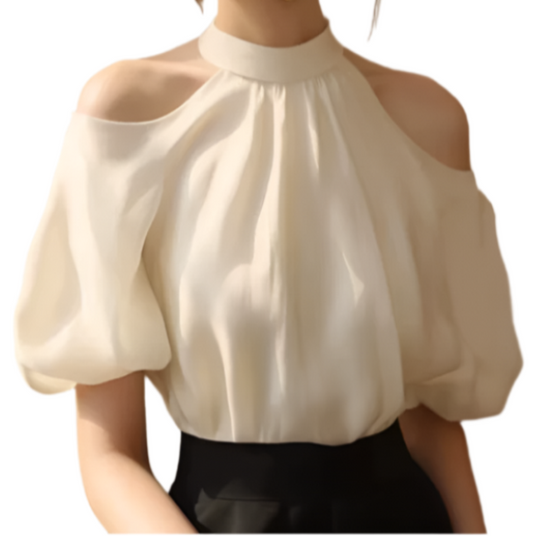 Trendy & Timeless Women's  Bubble Short Sleeves Stand-up Collar Shirt - B6-TOP-B683
