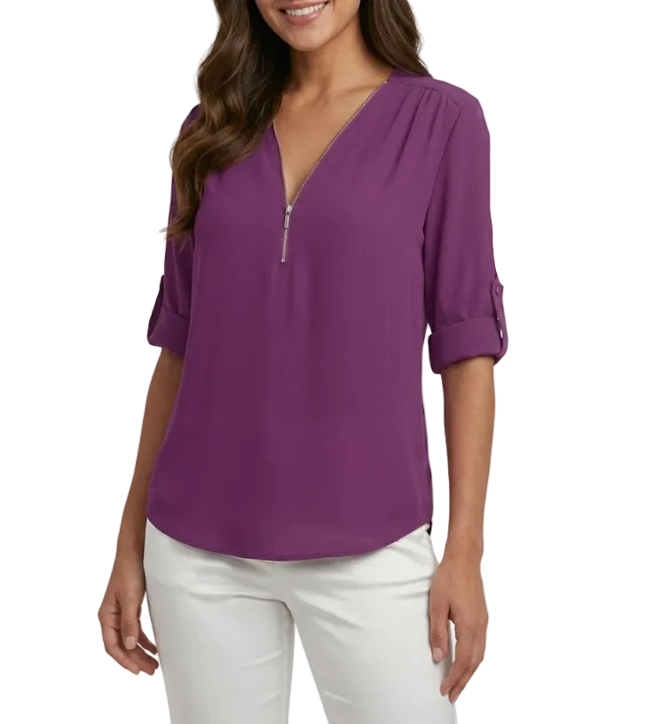 BPARAS- Trendy & Timeless Women's Zip-UP V-neck SHIRT-BL100 A