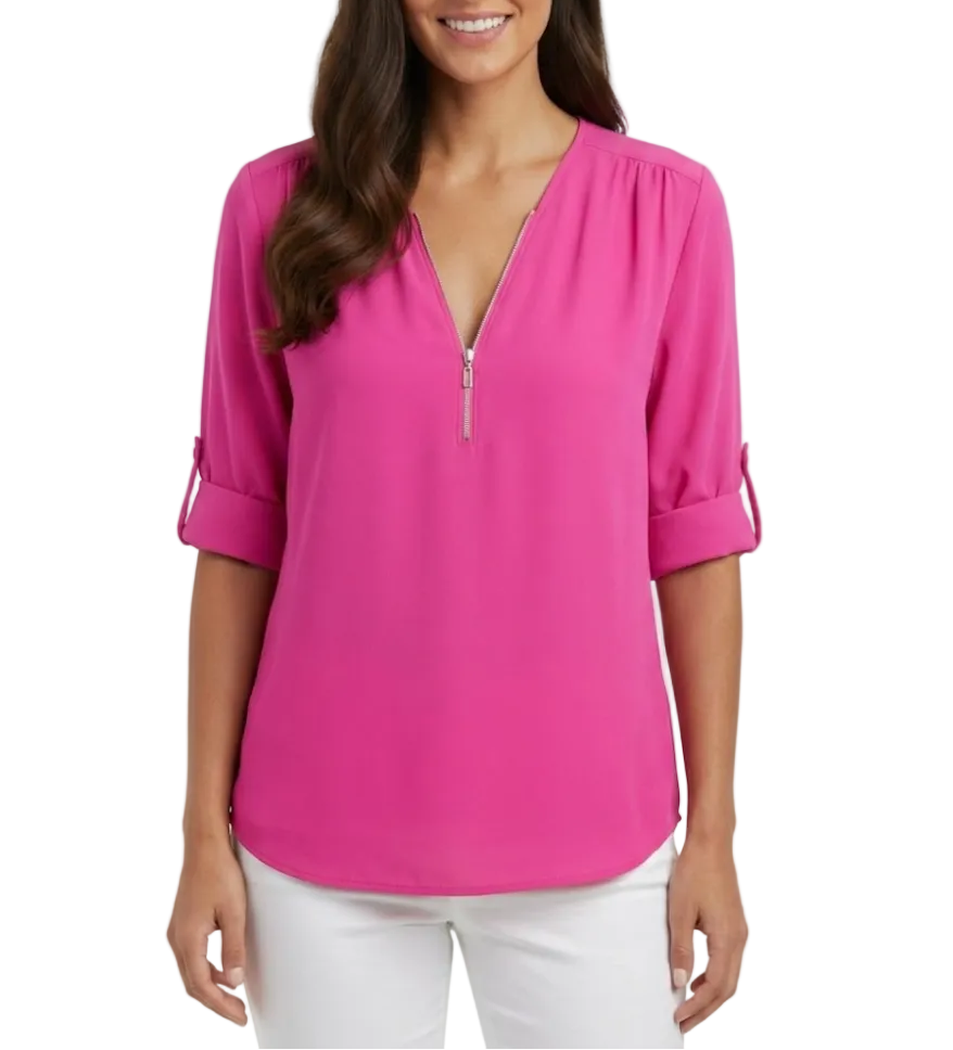 BPARAS- Trendy & Timeless Women's Zip-UP V-neck SHIRT-BL100 A