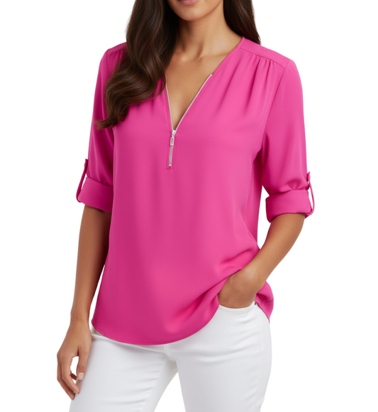 BPARAS- Trendy & Timeless Women's Zip-UP V-neck SHIRT-BL100 A