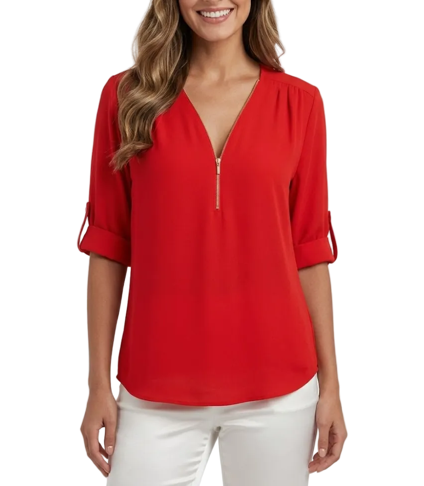 BPARAS- Trendy & Timeless Women's Zip-UP V-neck SHIRT-BL100 A