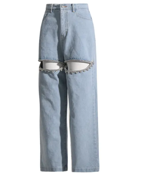 Trendy & Versatile Stud Bead Embroidered Straight Women's Jeans -B6-JP-606