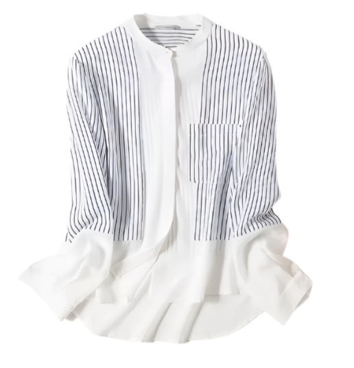 Trendy Chiffon Striped V-neck Long Sleeved Versatile Women's Shirt - B6-TOP-B680