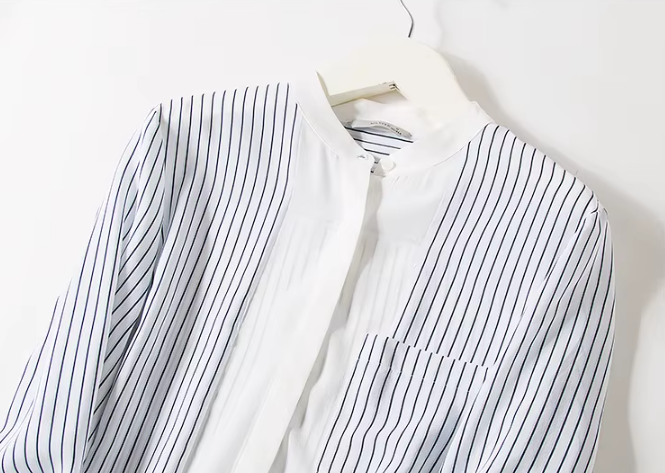 Trendy Chiffon Striped V-neck Long Sleeved Versatile Women's Shirt - B6-TOP-B680