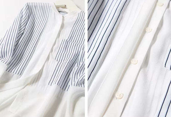 Trendy Chiffon Striped V-neck Long Sleeved Versatile Women's Shirt - B6-TOP-B680