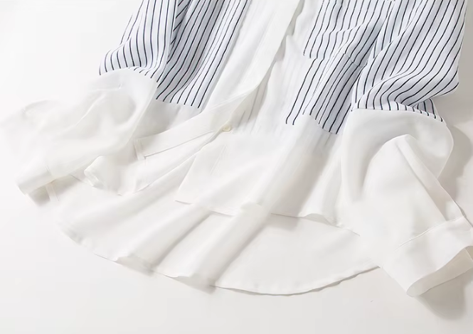 Trendy Chiffon Striped V-neck Long Sleeved Versatile Women's Shirt - B6-TOP-B680