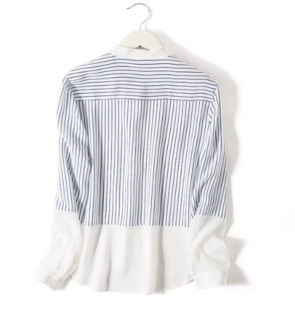 Trendy Chiffon Striped V-neck Long Sleeved Versatile Women's Shirt - B6-TOP-B680