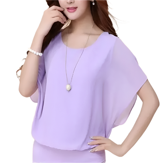 WOMEN'S Elegant Slim Bat Sleeve Chiffon Top SHIRT-BL120