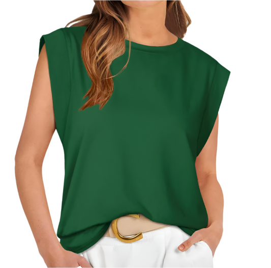 WOMEN’S O-neck Sleeveless Cover Shoulder Loose Fit Top SHIRT-BL124A