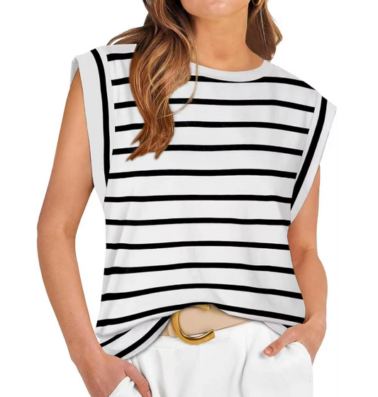 WOMEN’S O-neck Sleeveless Cover Shoulder Loose Fit Top SHIRT-BL124