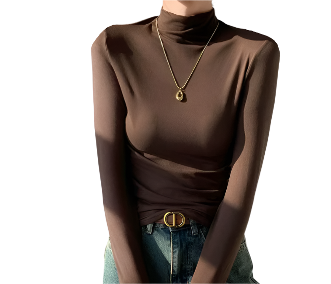 Women's Trendy High Neck Long Sleeve SOFT & Stretchy Shirt - B2-BL-1016