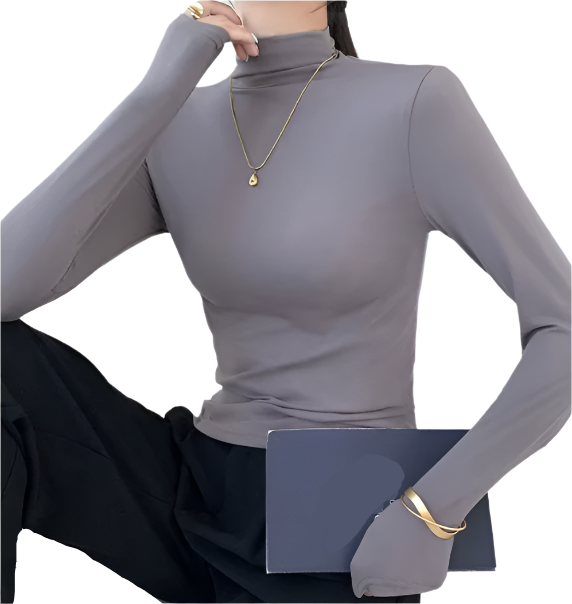 Women's Trendy High Neck Long Sleeve SOFT & Stretchy Shirt - B2-BL-1016