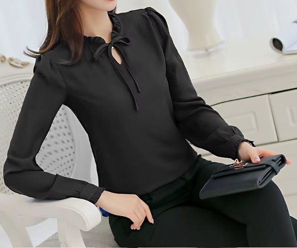 BPARAS- Women's Elegant & Timeless Chiffon Long Sleeve Dress SHIRT-BL102