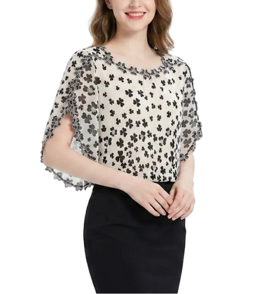 BPARAS- Women's Elegant Floral Chiffon Ruffled Neck & Ruffle Sleeves SHIRT-BL101