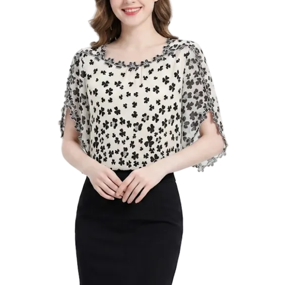 BPARAS- Women's Elegant Floral Chiffon Ruffled Neck & Ruffle Sleeves SHIRT-BL101