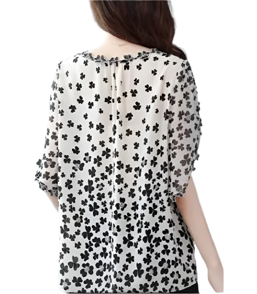 BPARAS- Women's Elegant Floral Chiffon Ruffled Neck & Ruffle Sleeves SHIRT-BL101