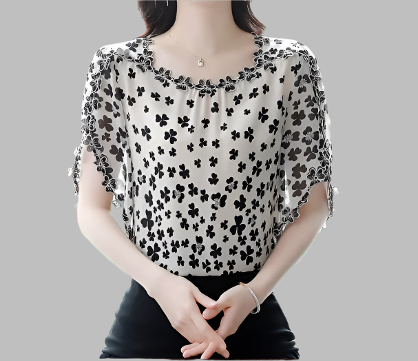 BPARAS- Women's Elegant Floral Chiffon Ruffled Neck & Ruffle Sleeves SHIRT-BL101