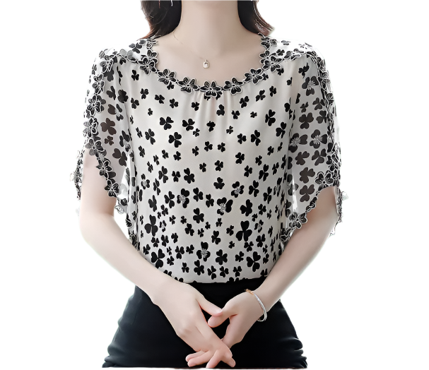 BPARAS- Women's Elegant Floral Chiffon Ruffled Neck & Ruffle Sleeves SHIRT-BL101