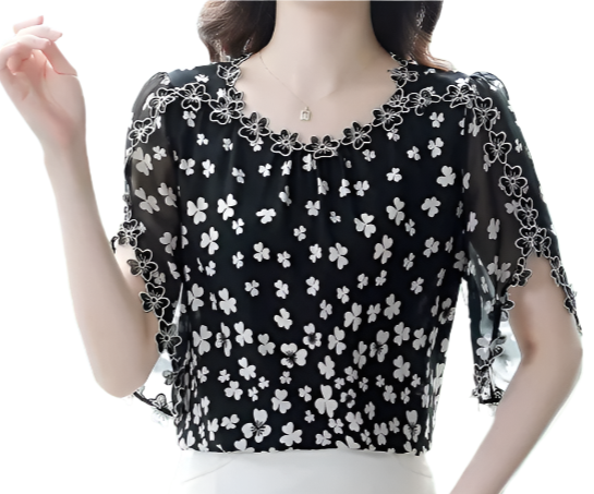 BPARAS- Women's Elegant Floral Chiffon Ruffled Neck & Ruffle Sleeves SHIRT-BL101