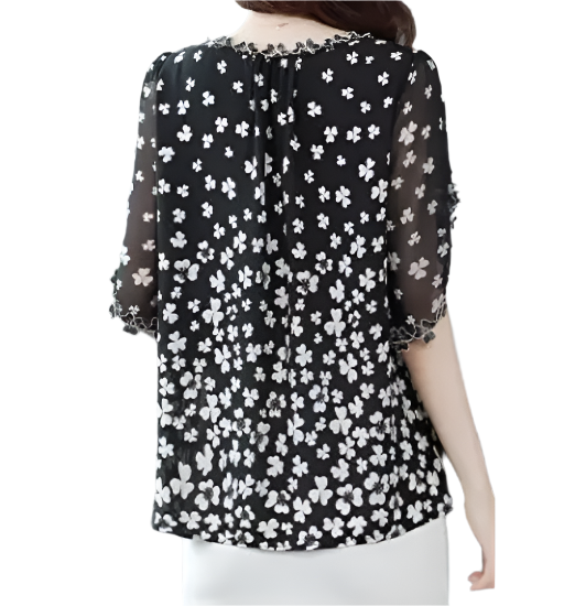 BPARAS- Women's Elegant Floral Chiffon Ruffled Neck & Ruffle Sleeves SHIRT-BL101
