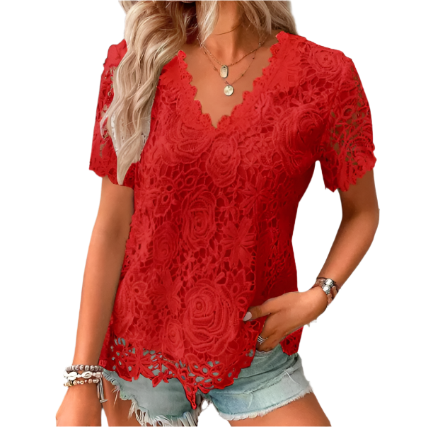 Trendy Women's Elegant Lace V-neck Top SHIRT-BL115
