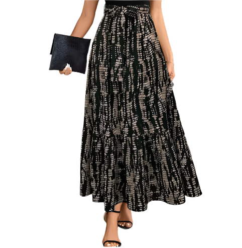 Elegant O-neck Short Sleeve Long Skirt Dress for Women- DRESS-B117