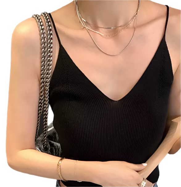 Women's Elegant Summer Knitted Vest Top Spaghetti Strap V-neck Blouse B2-BL-1010