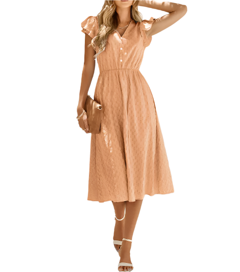 Elegant & Comfortable Short Sleeve V-neck DRESS-B108