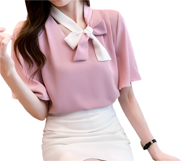 Women's Trendy & Elegant V-neck Short Sleeve Chiffon SHIRT-BL116