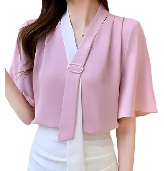 Women's Trendy & Elegant V-neck Short Sleeve Chiffon SHIRT-BL116