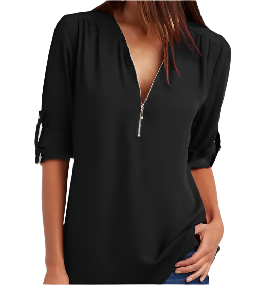 BPARAS- Trendy & Timeless Women's Elegant Zip-UP V-neck SHIRT-BL100