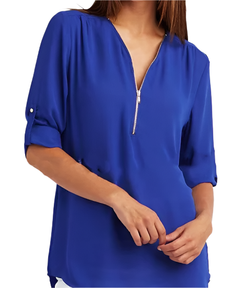 BPARAS- Trendy & Timeless Women's Elegant Zip-UP V-neck SHIRT-BL100