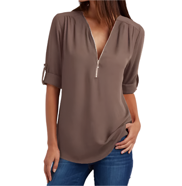 BPARAS- Trendy & Timeless Women's Elegant Zip-UP V-neck SHIRT-BL100