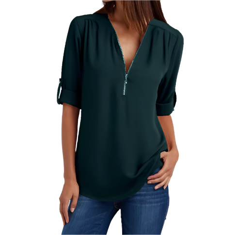 BPARAS- Trendy & Timeless Women's Elegant Zip-UP V-neck SHIRT-BL100