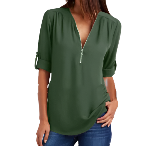 BPARAS- Trendy & Timeless Women's Elegant Zip-UP V-neck SHIRT-BL100