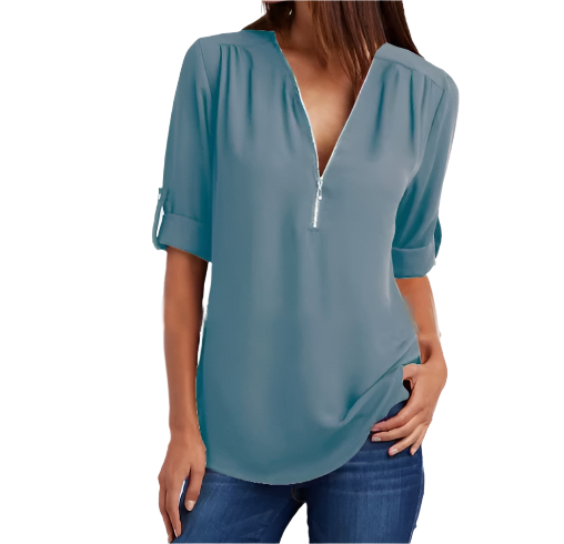 BPARAS- Trendy & Timeless Women's Elegant Zip-UP V-neck SHIRT-BL100