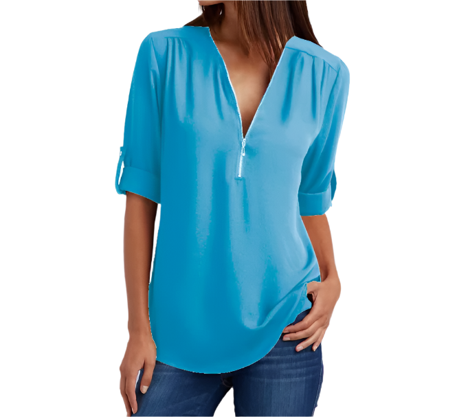 BPARAS- Trendy & Timeless Women's Elegant Zip-UP V-neck SHIRT-BL100