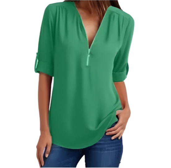 BPARAS- Trendy & Timeless Women's Elegant Zip-UP V-neck SHIRT-BL100