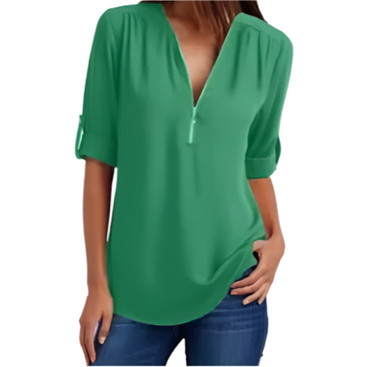 BPARAS- Trendy & Timeless Women's Elegant Zip-UP V-neck SHIRT-BL100