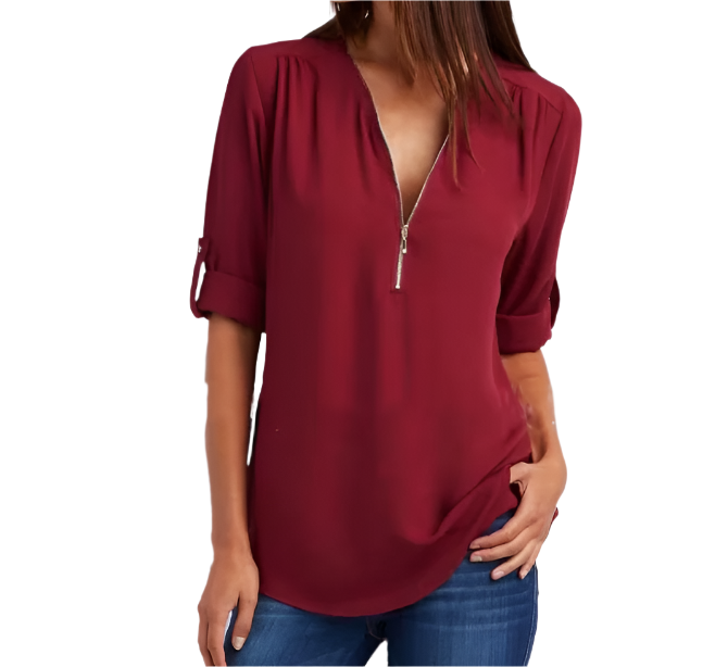 BPARAS- Trendy & Timeless Women's Elegant Zip-UP V-neck SHIRT-BL100