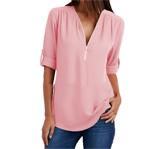 BPARAS- Trendy & Timeless Women's Zip-UP V-neck SHIRT-BL100 A