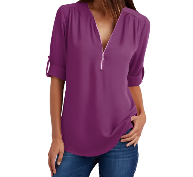 BPARAS- Trendy & Timeless Women's Zip-UP V-neck SHIRT-BL100 A