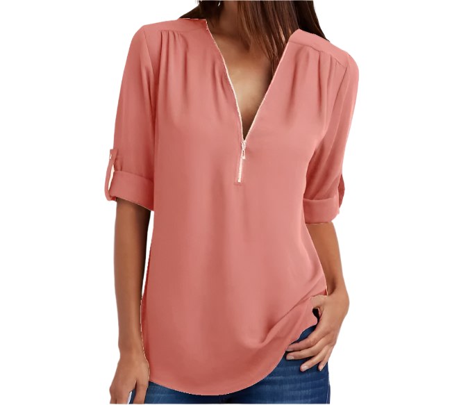 BPARAS- Trendy & Timeless Women's Zip-UP V-neck SHIRT-BL100 A