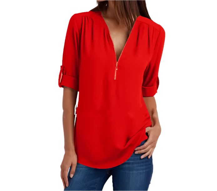 BPARAS- Trendy & Timeless Women's Zip-UP V-neck SHIRT-BL100 A