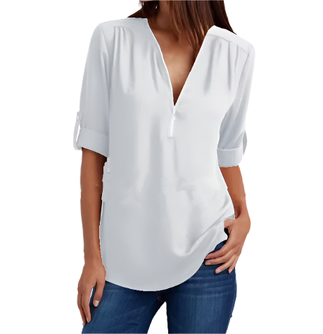 BPARAS- Trendy & Timeless Women's Elegant Zip-UP V-neck SHIRT-BL100